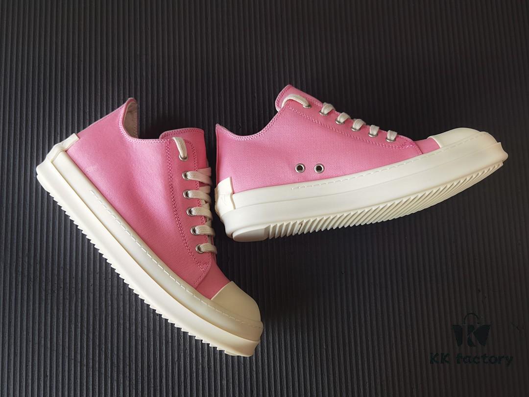 6930efde6e68136f4d9b390d Rick Owens DRKSHDW Pink Canvas Low-top Lace-up Sneakers with Heel Logo