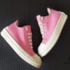 6930efdf6e68136f4d9b390e Rick Owens DRKSHDW Pink Canvas Low-top Lace-up Sneakers with Heel Logo