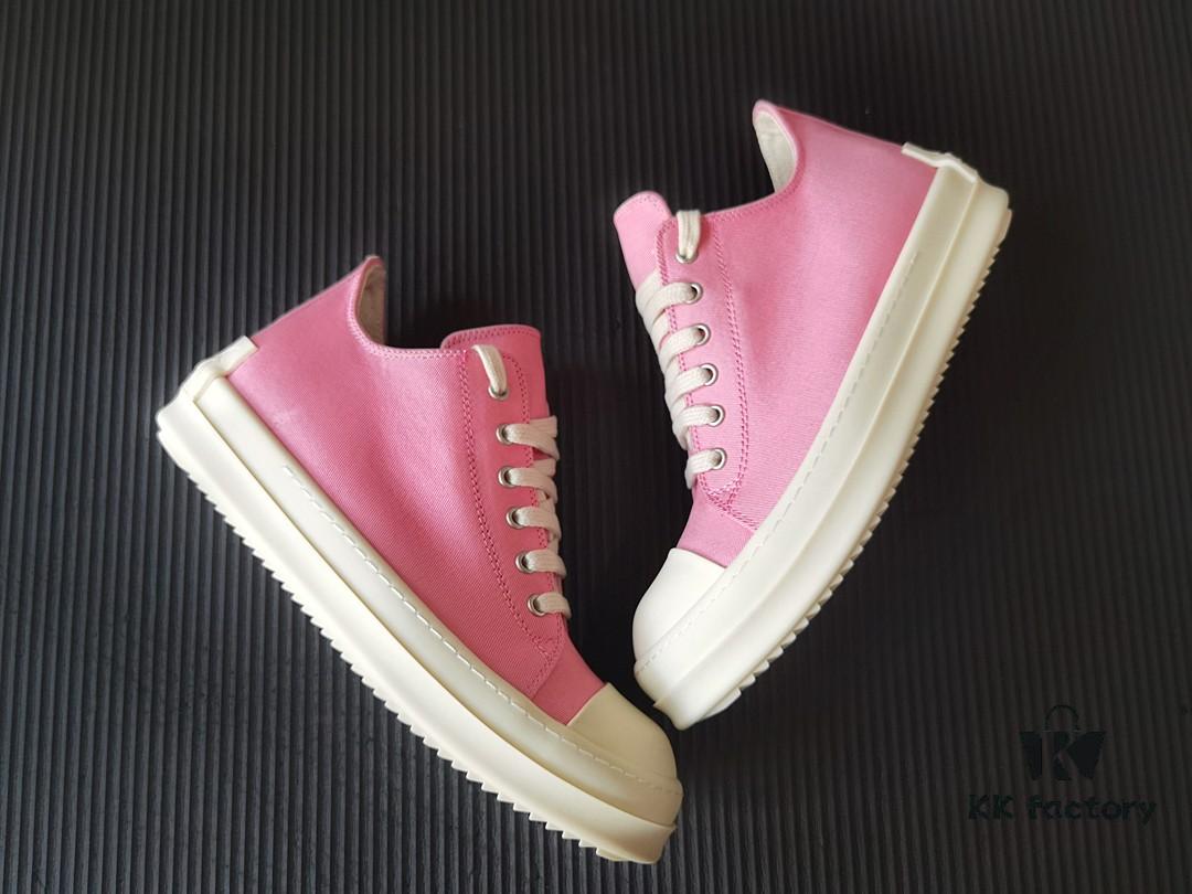 6930efdf6e68136f4d9b390e Rick Owens DRKSHDW Pink Canvas Low-top Lace-up Sneakers with Heel Logo