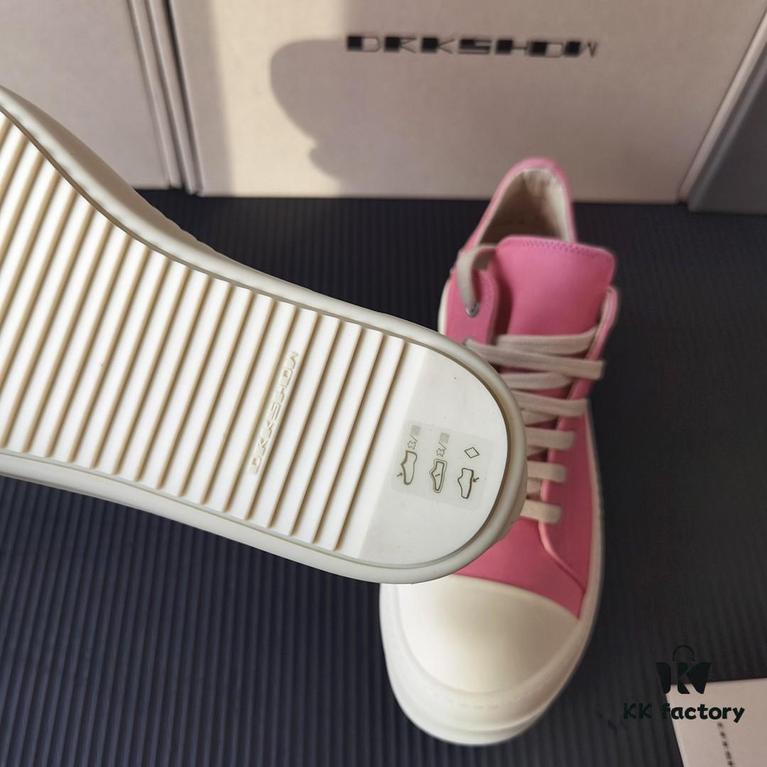 6930efdf6e68136f4d9b390f Rick Owens DRKSHDW Pink Canvas Low-top Lace-up Sneakers with Heel Logo
