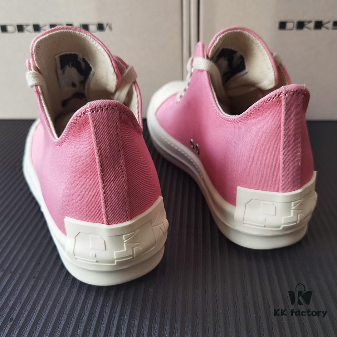 6930efe06e68136f4d9b3910 Rick Owens DRKSHDW Pink Canvas Low-top Lace-up Sneakers with Heel Logo