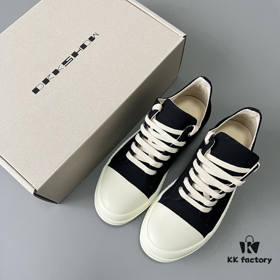 6930efeb6e68136f4d9b3922 Rick Owens DRKSHDW Classic Canvas Low-top Lace-up Sneakers with White Tips