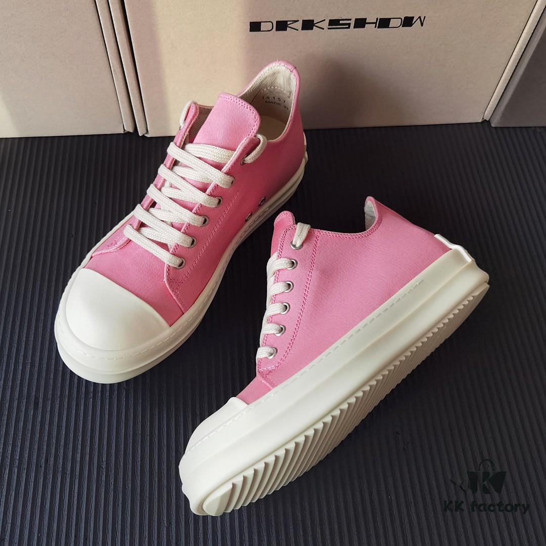 6930f0046e68136f4d9b393e Rick Owens DRKSHDW Pink Canvas Low-top Lace-up Sneakers with Heel Logo