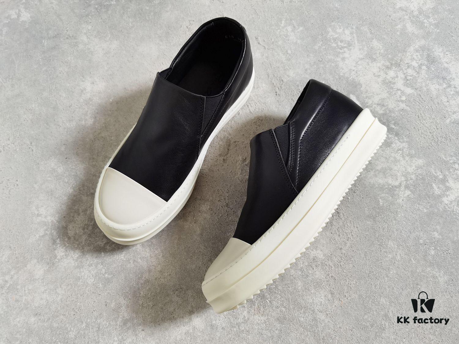 6930f01c6e68136f4d9b395e Rick Owens Style Slip-on Leather Sneakers with Oversized Frame