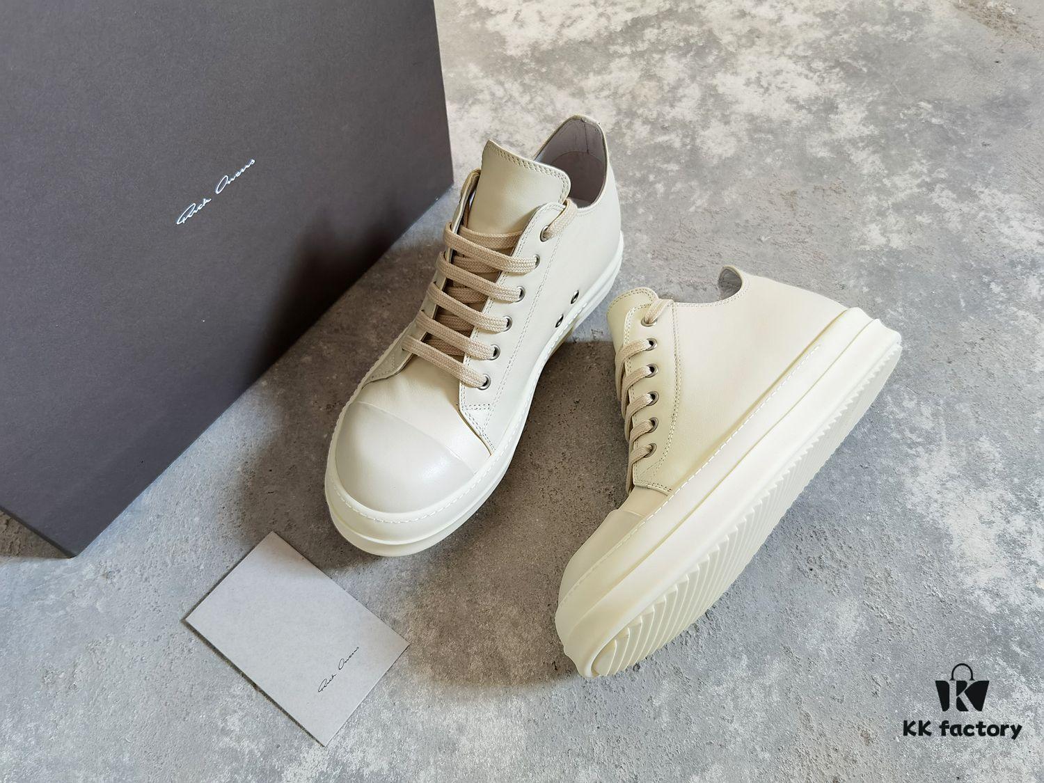 6930f02b6e68136f4d9b3976 Top-tier Rick Owens Style All-white Leather Low-top Lace-up Shoes
