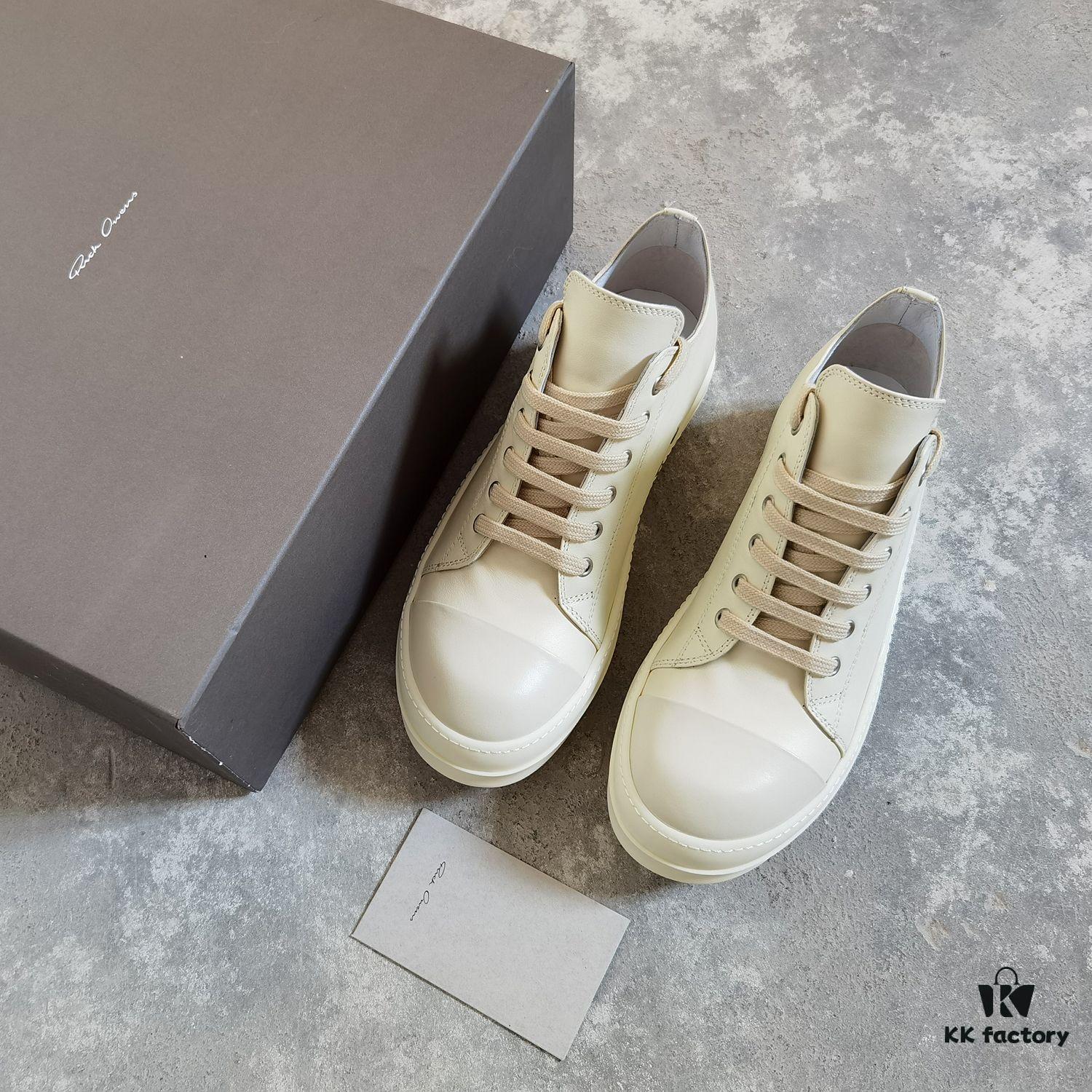 6930f02c6e68136f4d9b3977 Top-tier Rick Owens Style All-white Leather Low-top Lace-up Shoes