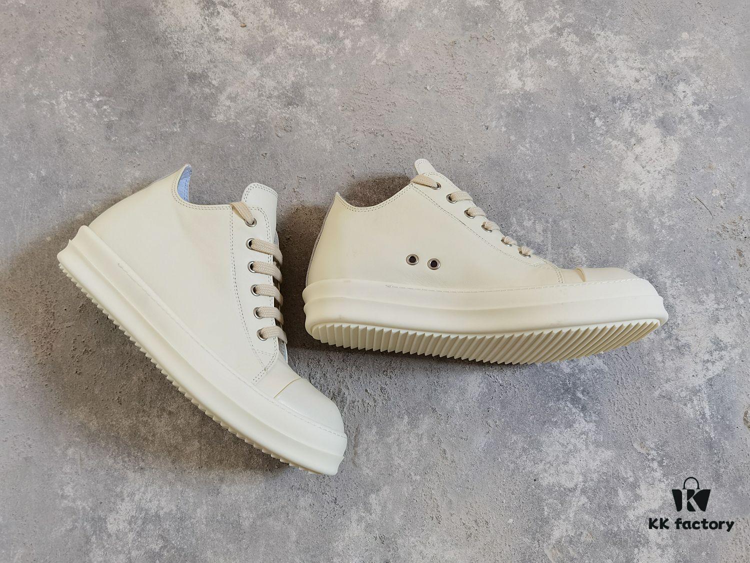 6930f02d6e68136f4d9b397a Top-tier Rick Owens Style All-white Leather Low-top Lace-up Shoes