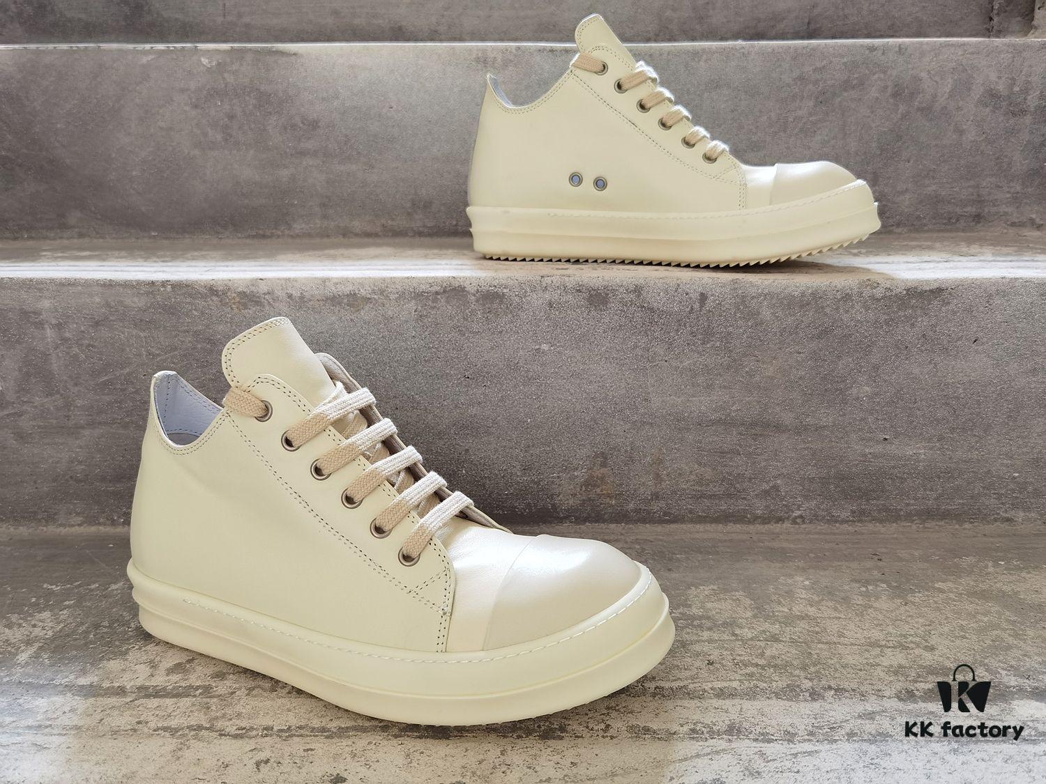 6930f02e6e68136f4d9b397d Top-tier Rick Owens Style All-white Leather Low-top Lace-up Shoes
