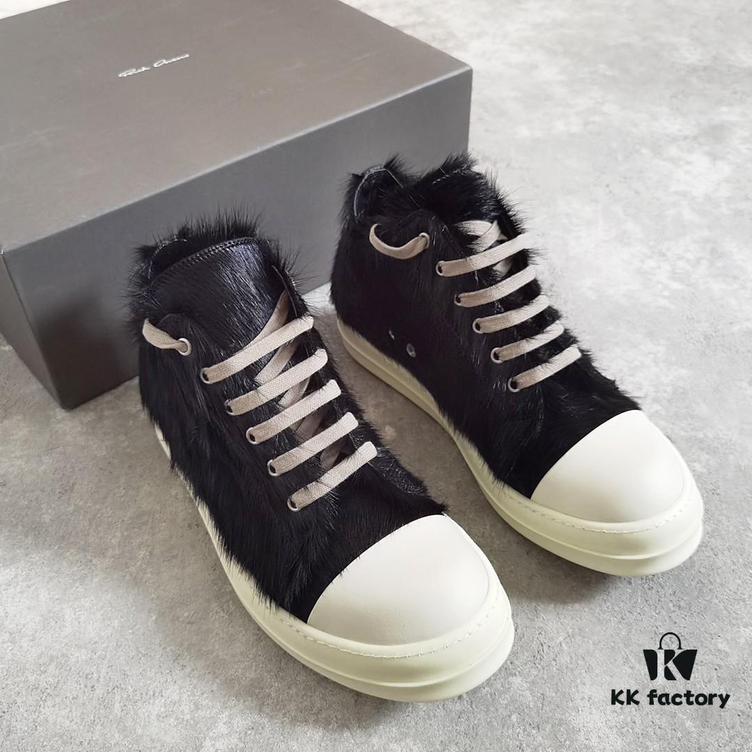 6930f0356e68136f4d9b3987 Rick Owens Horsehair Low-top Lace-up Shoes