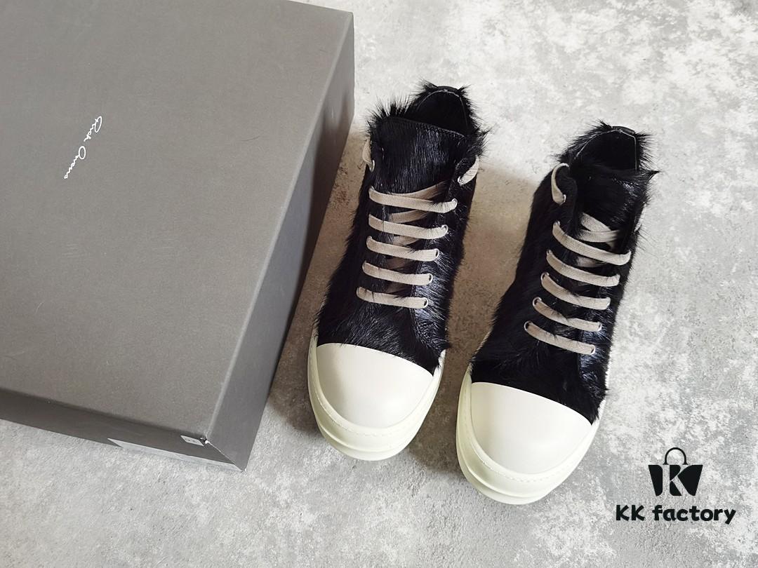 6930f0356e68136f4d9b3988 Rick Owens Horsehair Low-top Lace-up Shoes
