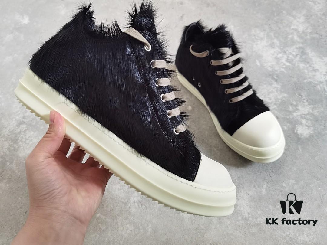 6930f0396e68136f4d9b398c Rick Owens Horsehair Low-top Lace-up Shoes