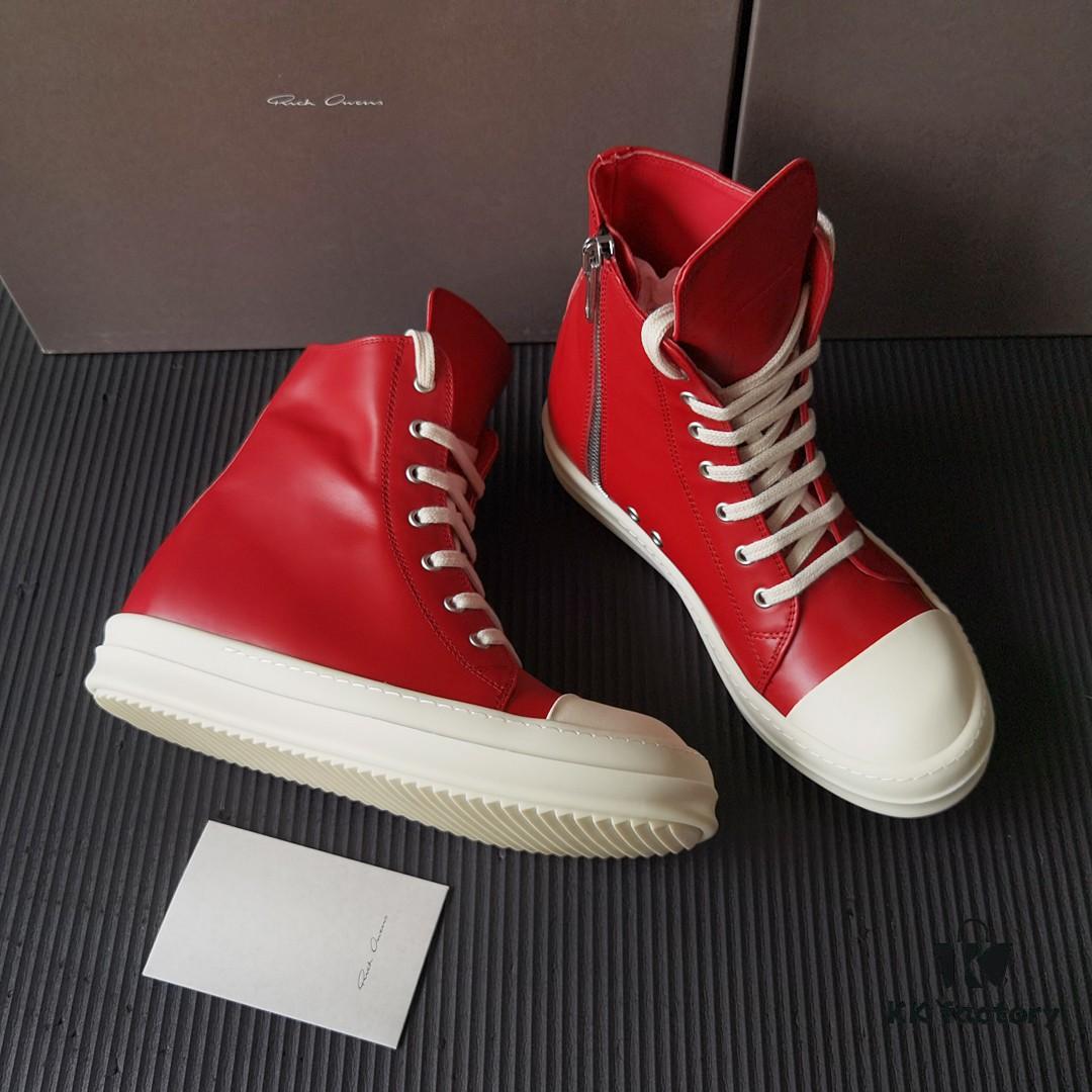 6930f0446e68136f4d9b399d Rick Owens Deep Crimson Leather High-Top Converse Style Shoes