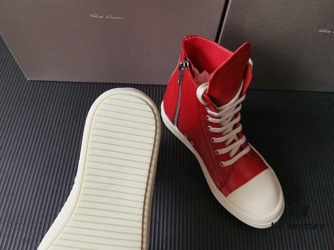 6930f0446e68136f4d9b399e Rick Owens Deep Crimson Leather High-Top Converse Style Shoes