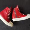 6930f0456e68136f4d9b399f Rick Owens Deep Crimson Leather High-Top Converse Style Shoes