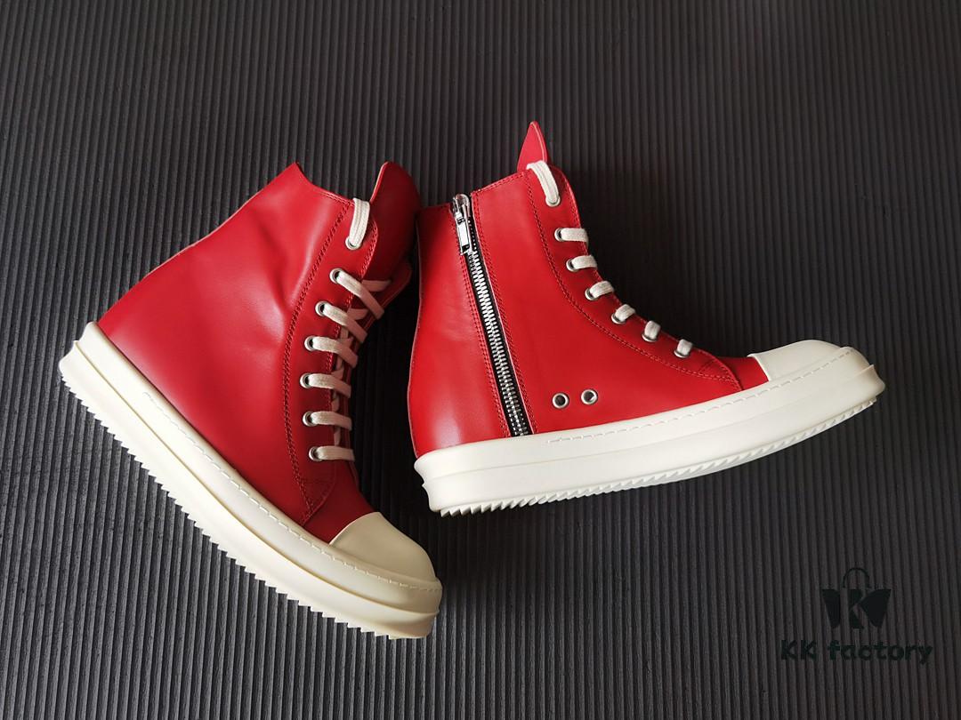 6930f0456e68136f4d9b399f Rick Owens Deep Crimson Leather High-Top Converse Style Shoes