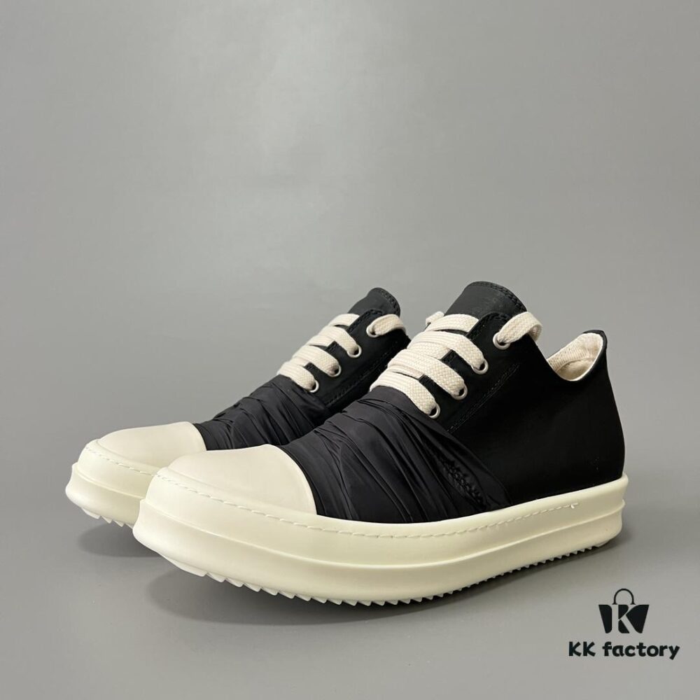 6930f0896e68136f4d9b39fc Rick Owens DRKSHDW Low-Top Black Nylon Mesh Composite with Wrinkled Texture