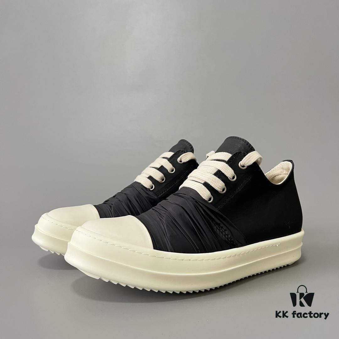 6930f0896e68136f4d9b39fc Rick Owens DRKSHDW Low-Top Black Nylon Mesh Composite with Wrinkled Texture