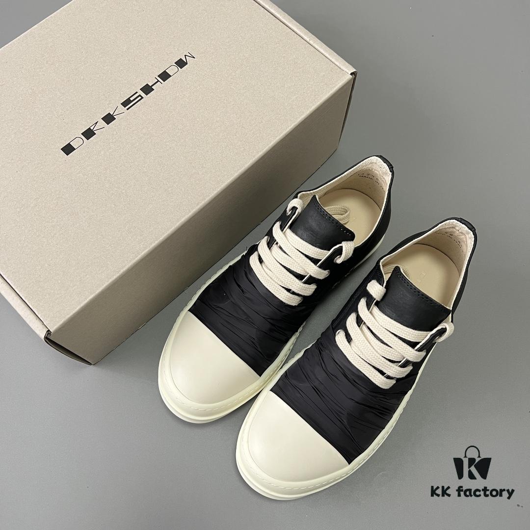 6930f08f6e68136f4d9b3a05 Rick Owens DRKSHDW Low-Top Black Nylon Mesh Composite with Wrinkled Texture