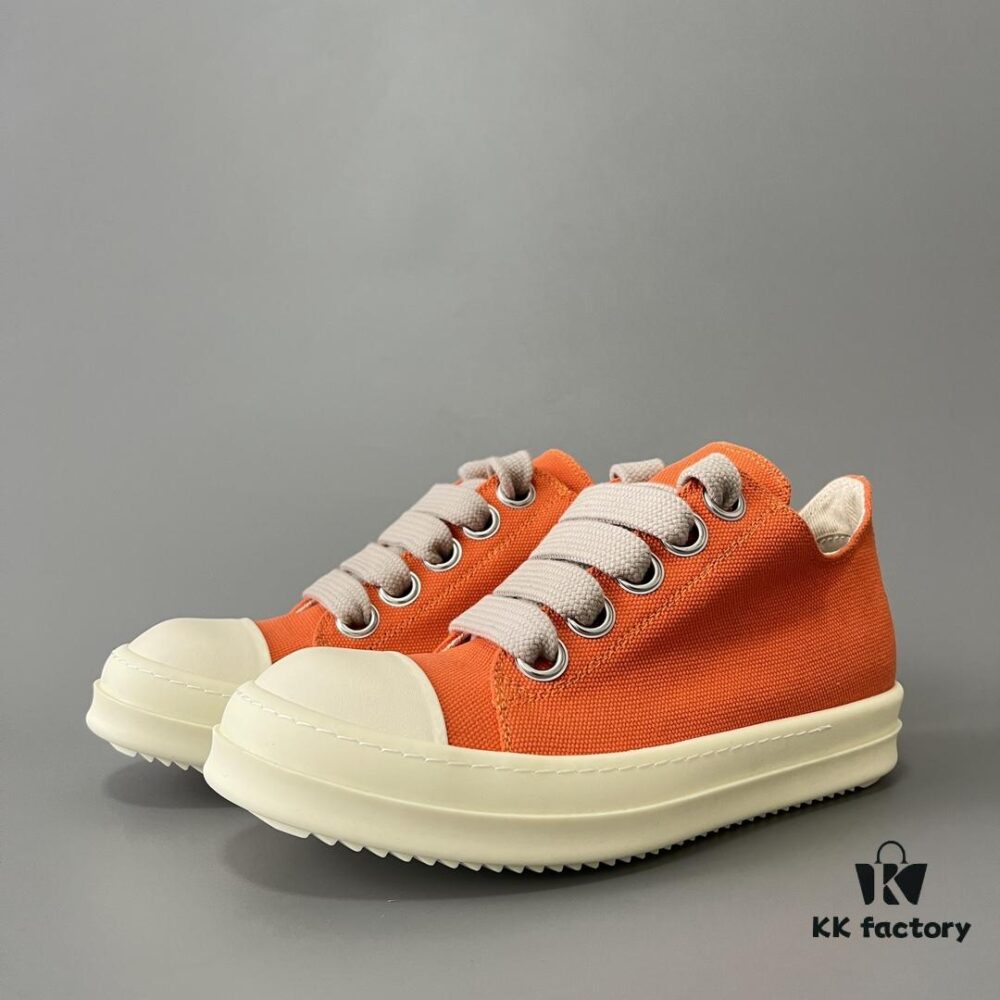 6930f0a16e68136f4d9b3a1f Rick Owens DRKSHDW Orange Canvas Low-top Sneakers with Thick Laces