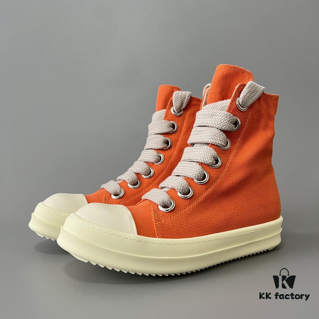 6930f0a76e68136f4d9b3a25 Rick Owens DRKSHDW Orange Canvas High-Top Sneakers with Chunky Laces