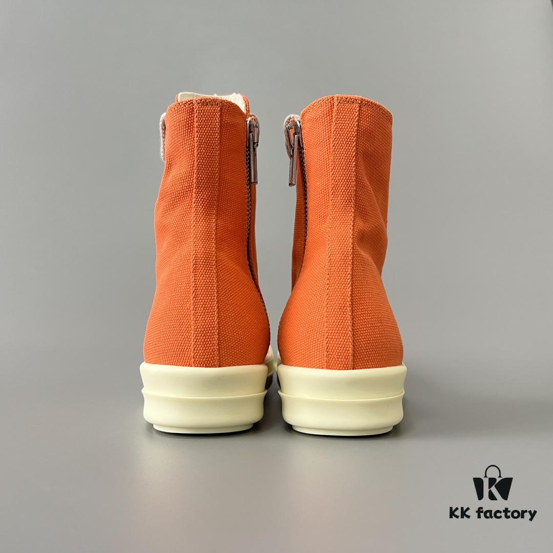 6930f0ab6e68136f4d9b3a2b Rick Owens DRKSHDW Orange Canvas High-Top Sneakers with Chunky Laces