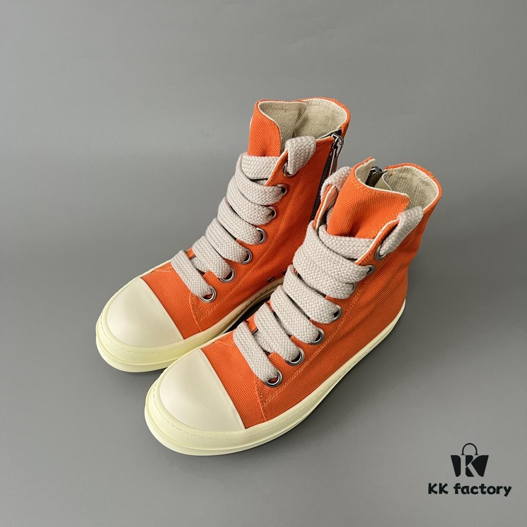 6930f0ad6e68136f4d9b3a2d Rick Owens DRKSHDW Orange Canvas High-Top Sneakers with Chunky Laces