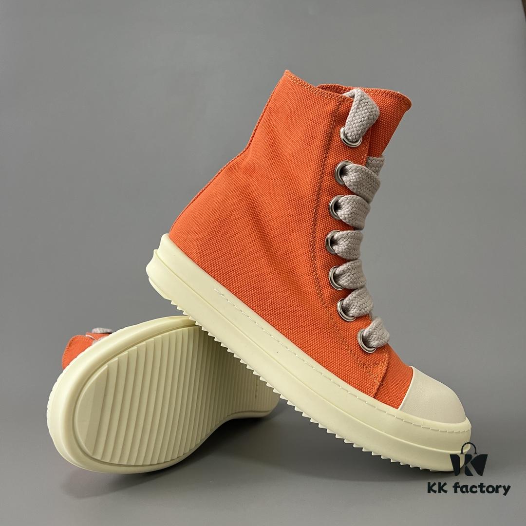 6930f0ae6e68136f4d9b3a2e Rick Owens DRKSHDW Orange Canvas High-Top Sneakers with Chunky Laces