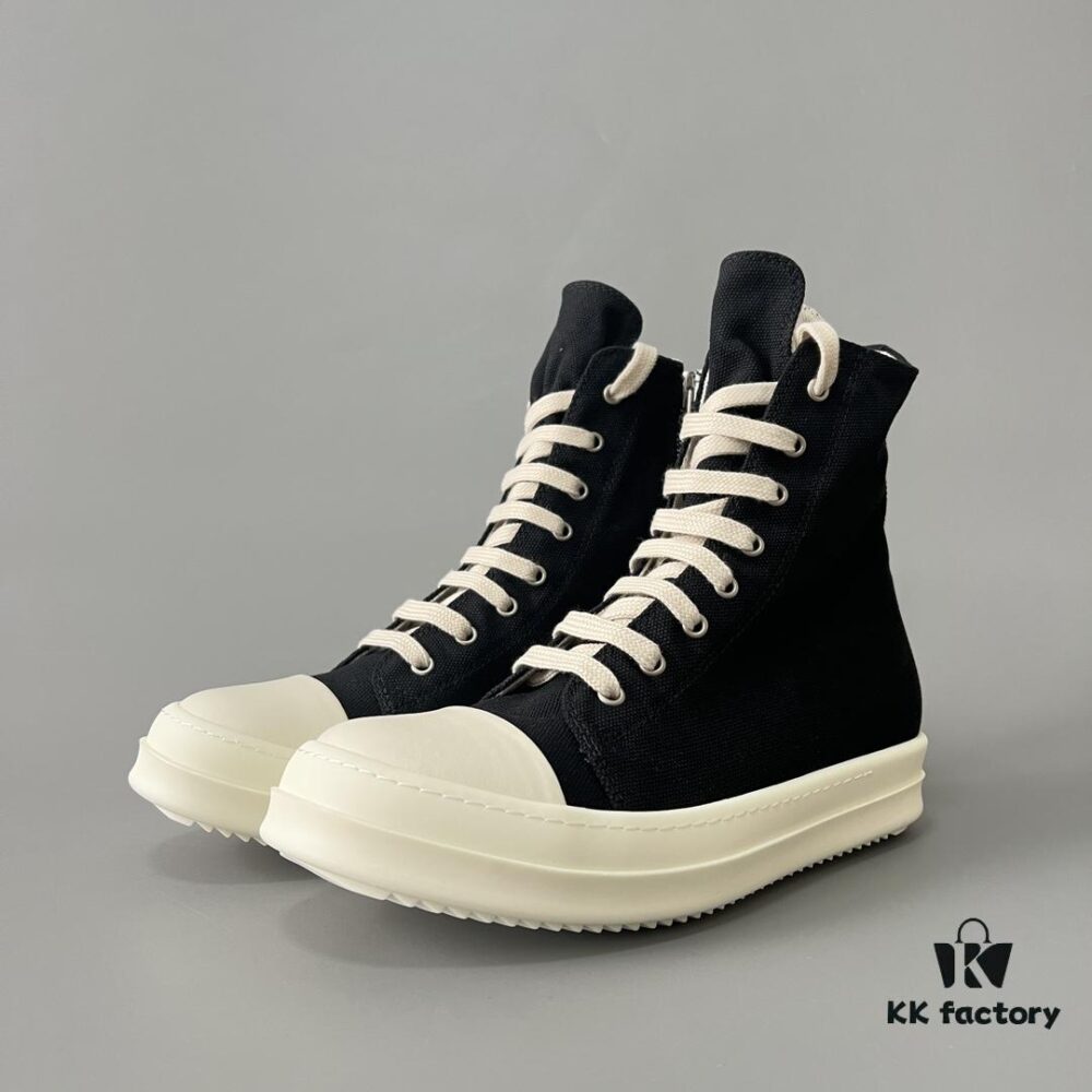 6930f0b06e68136f4d9b3a31 Rick Owens DRKSHDW Classic Canvas High-Top Lace-Up Sneakers with White Tip