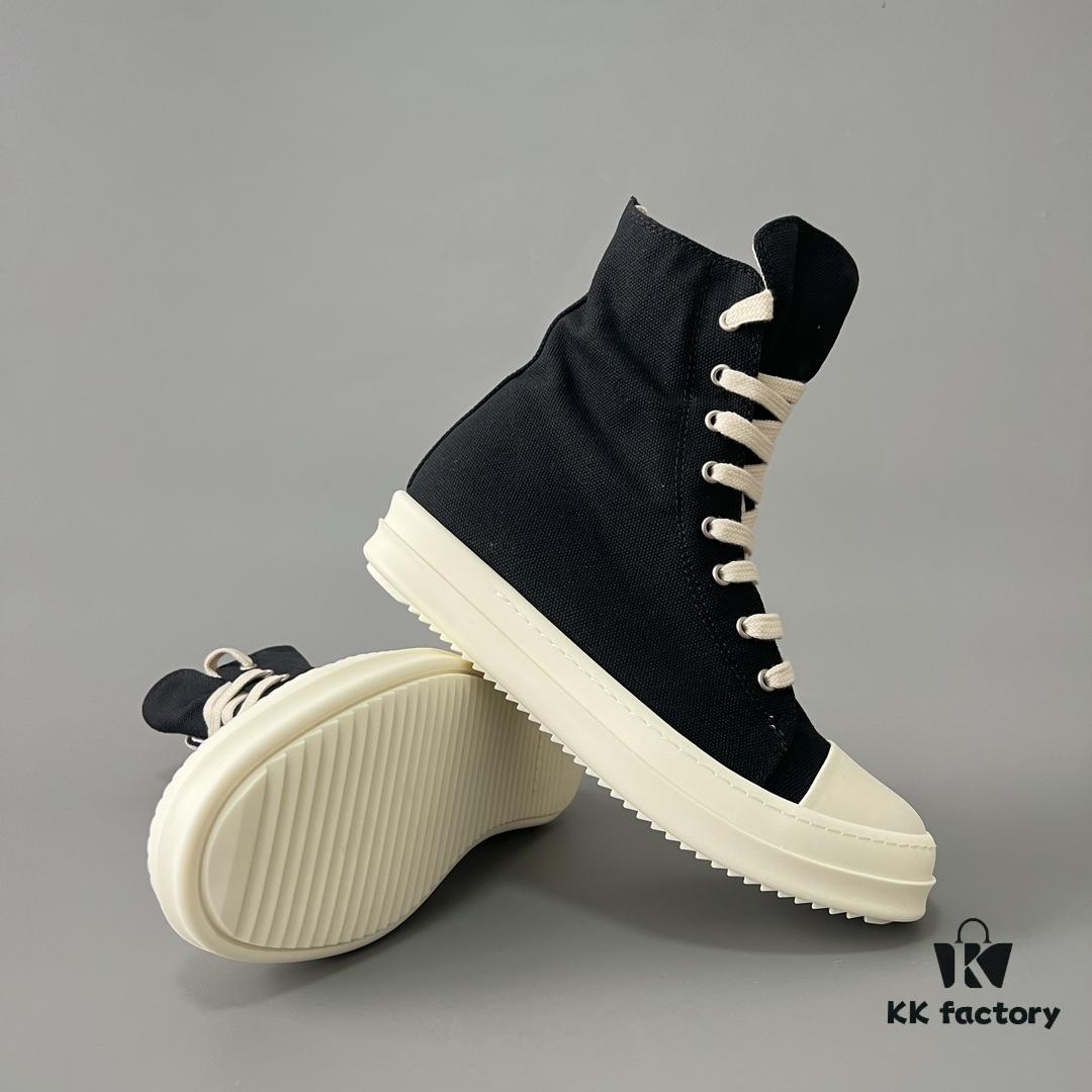 6930f0b86e68136f4d9b3a3e Rick Owens DRKSHDW Classic Canvas High-Top Lace-Up Sneakers with White Tip