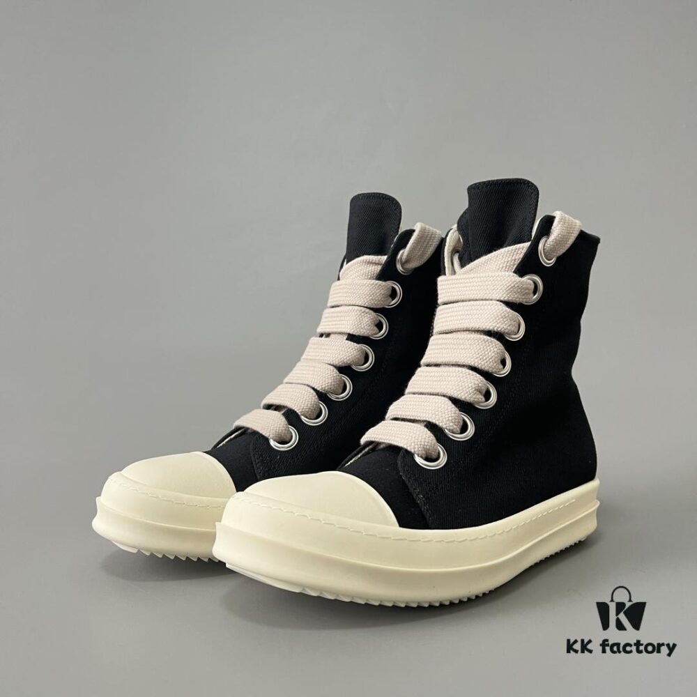 6930f0e16e68136f4d9b3a78 Rick Owens DRKSHDW Black Twill High-Top Sneakers with Chunky Laces