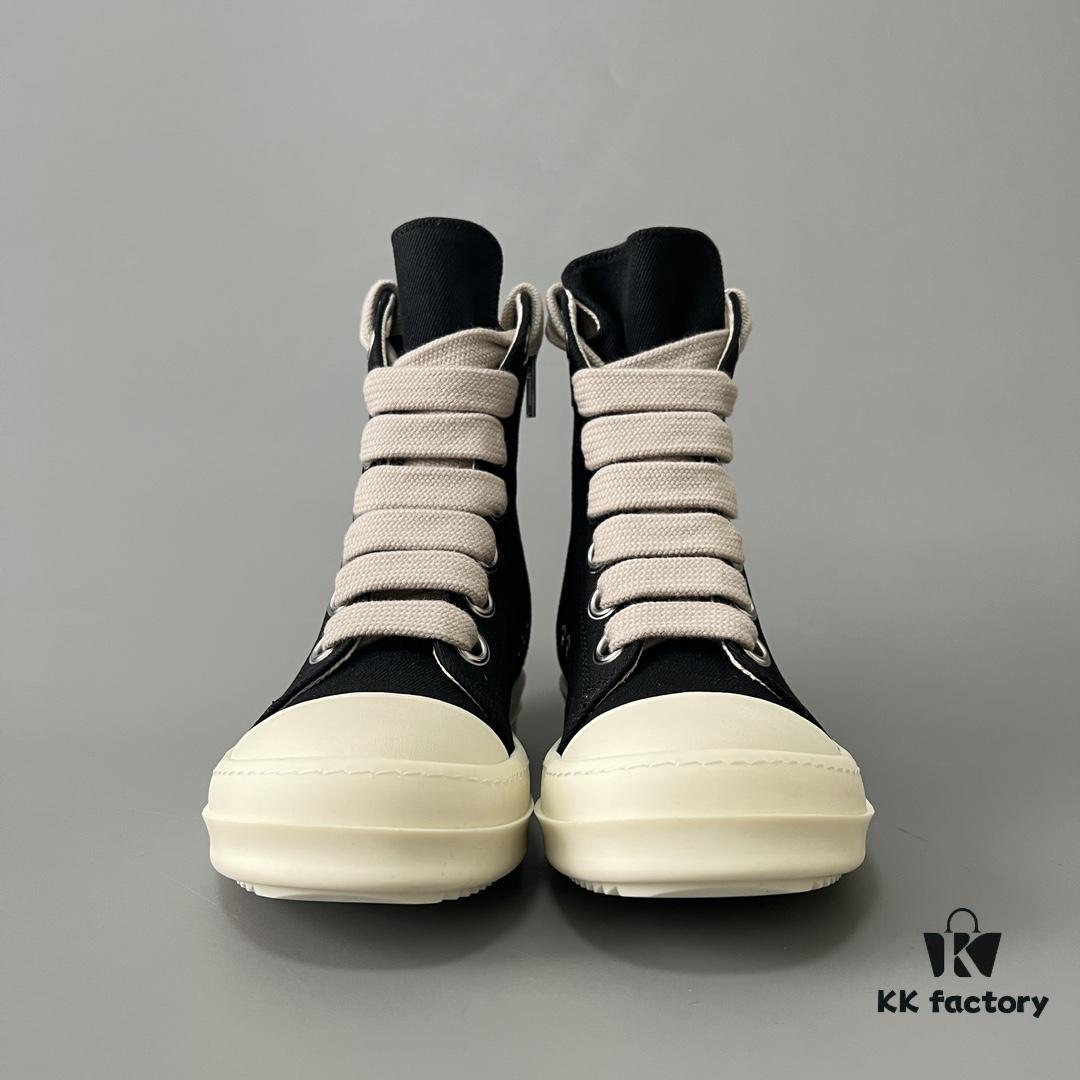6930f0e16e68136f4d9b3a79 Rick Owens DRKSHDW Black Twill High-Top Sneakers with Chunky Laces