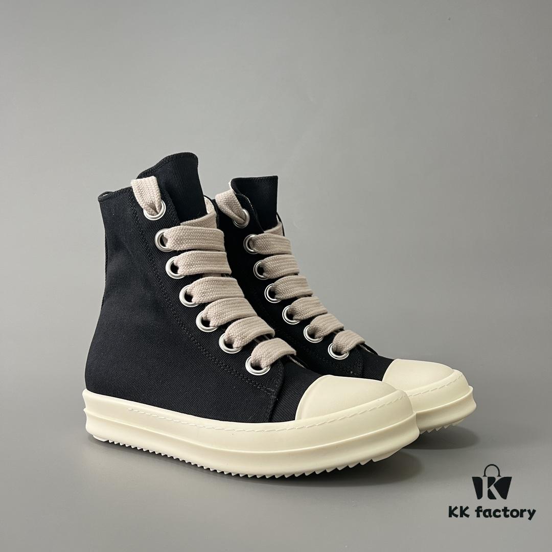 6930f0e16e68136f4d9b3a7a Rick Owens DRKSHDW Black Twill High-Top Sneakers with Chunky Laces