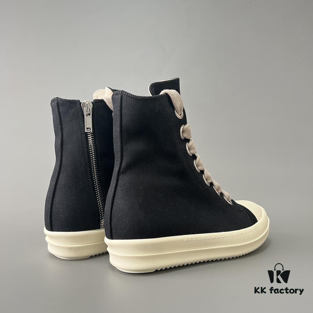 6930f0e26e68136f4d9b3a7c Rick Owens DRKSHDW Black Twill High-Top Sneakers with Chunky Laces