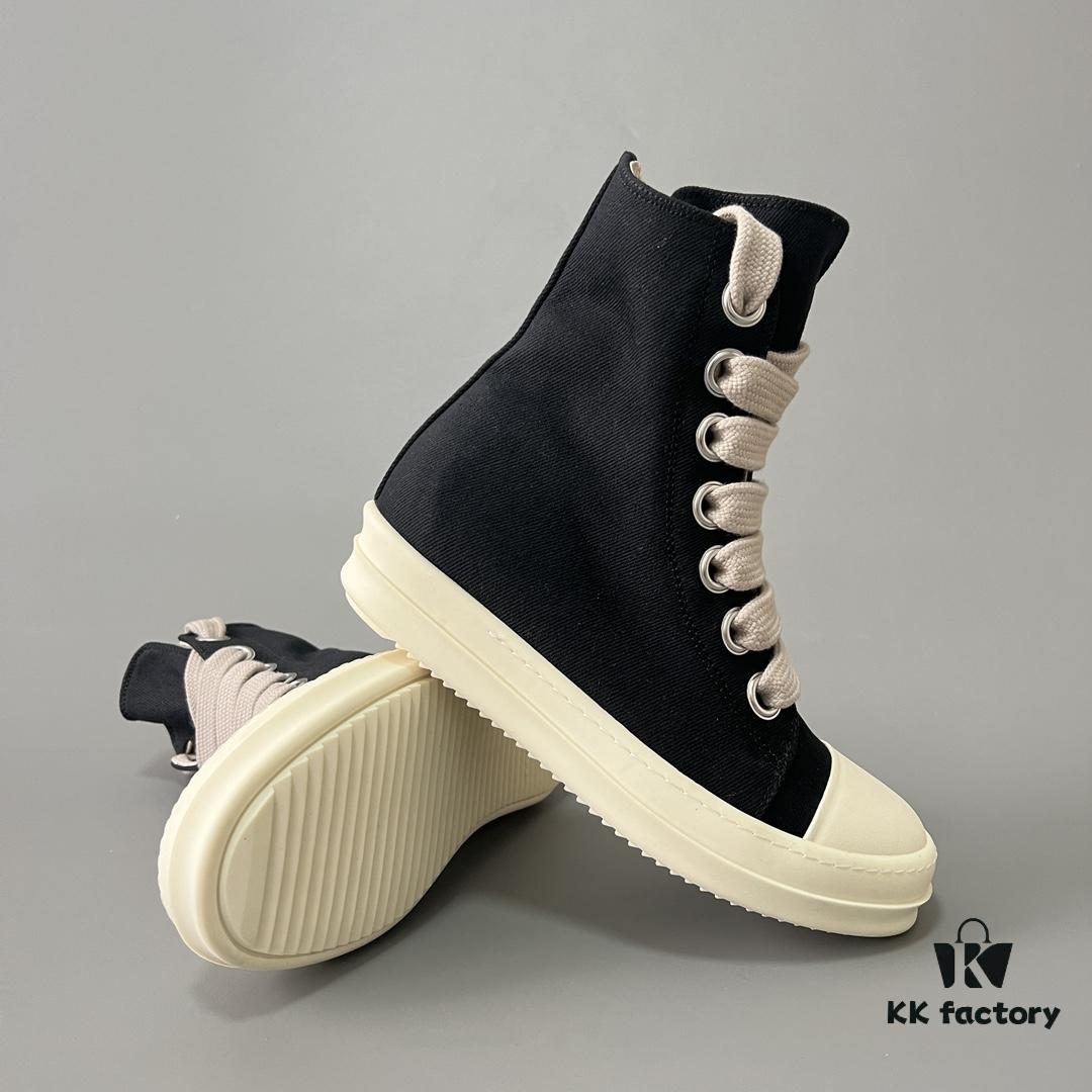 6930f0e36e68136f4d9b3a7e Rick Owens DRKSHDW Black Twill High-Top Sneakers with Chunky Laces
