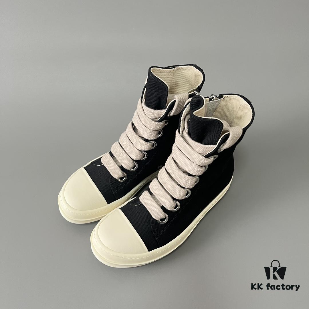 6930f0e66e68136f4d9b3a7f Rick Owens DRKSHDW Black Twill High-Top Sneakers with Chunky Laces