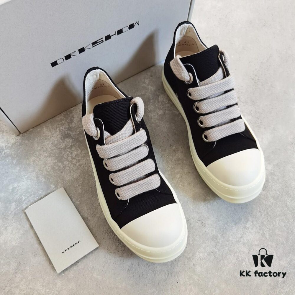 6930f0f36e68136f4d9b3a8f Rick Owens DRKSHDW Black Twill Low-top Sneakers with Chunky Laces
