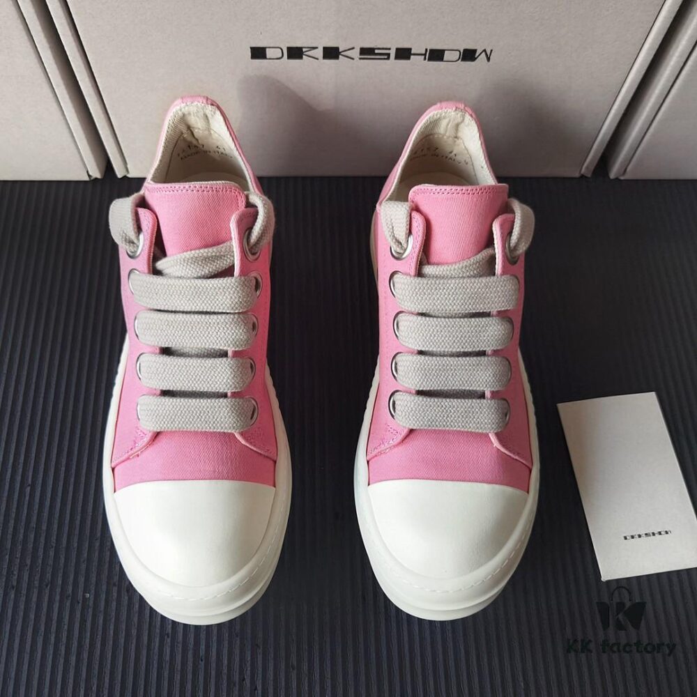 6930f0fd6e68136f4d9b3a99 Rick Owens DRKSHDW Pink Twill Low-top Sneakers with Chunky Laces