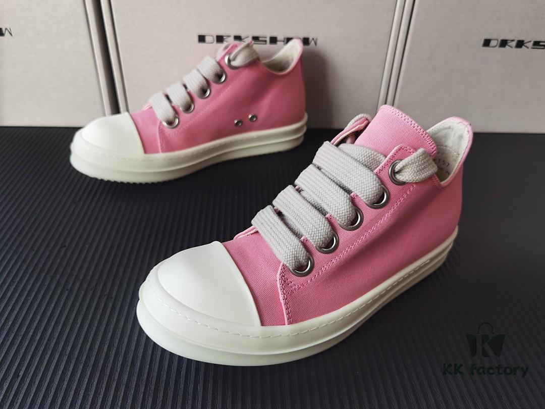 6930f0fe6e68136f4d9b3a9a Rick Owens DRKSHDW Pink Twill Low-top Sneakers with Chunky Laces