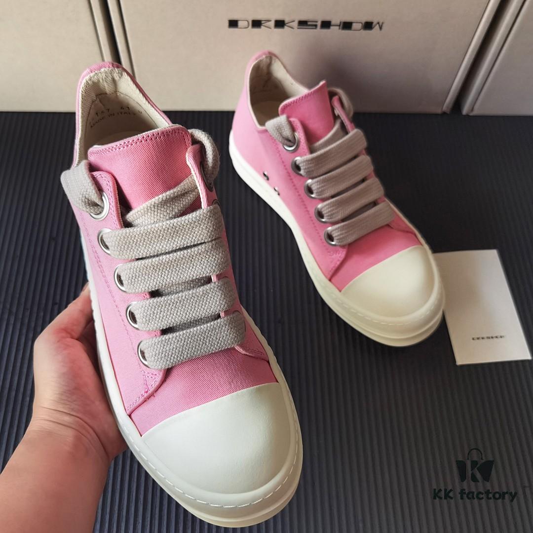 6930f0ff6e68136f4d9b3a9c Rick Owens DRKSHDW Pink Twill Low-top Sneakers with Chunky Laces