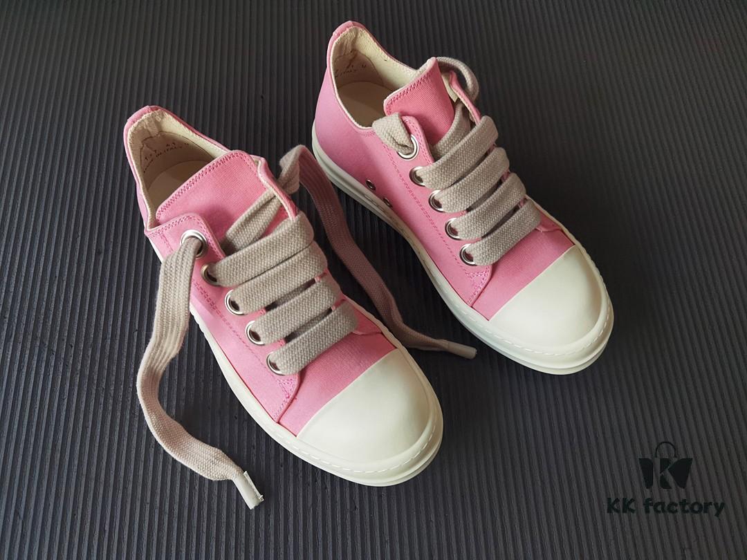 6930f0ff6e68136f4d9b3a9f Rick Owens DRKSHDW Pink Twill Low-top Sneakers with Chunky Laces