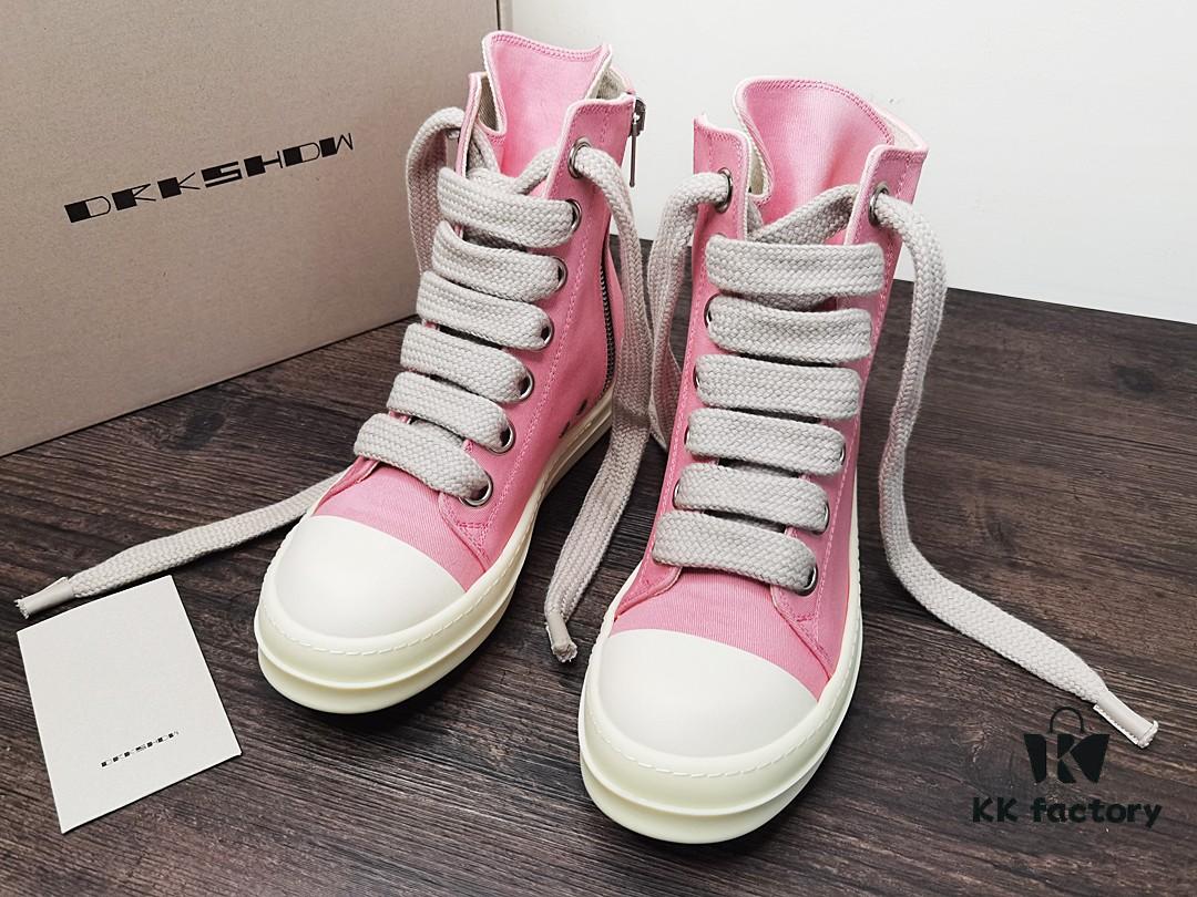 6930f1046e68136f4d9b3aa3 Rick Owens DRKSHDW Pink Twill High-Top Sneakers with Chunky Laces