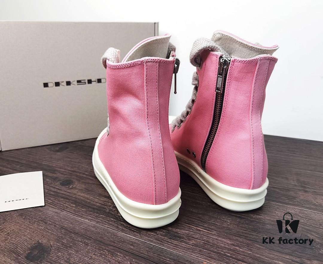 6930f1056e68136f4d9b3aa5 Rick Owens DRKSHDW Pink Twill High-Top Sneakers with Chunky Laces