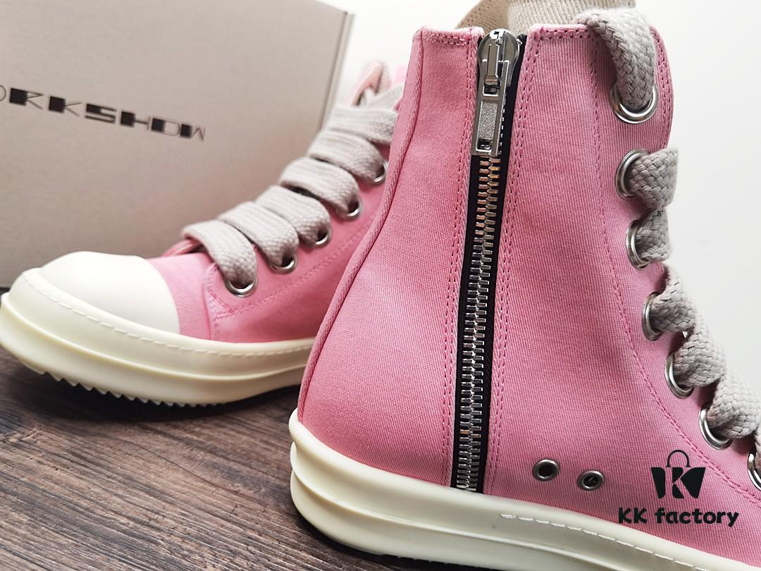 6930f1056e68136f4d9b3aa6 Rick Owens DRKSHDW Pink Twill High-Top Sneakers with Chunky Laces