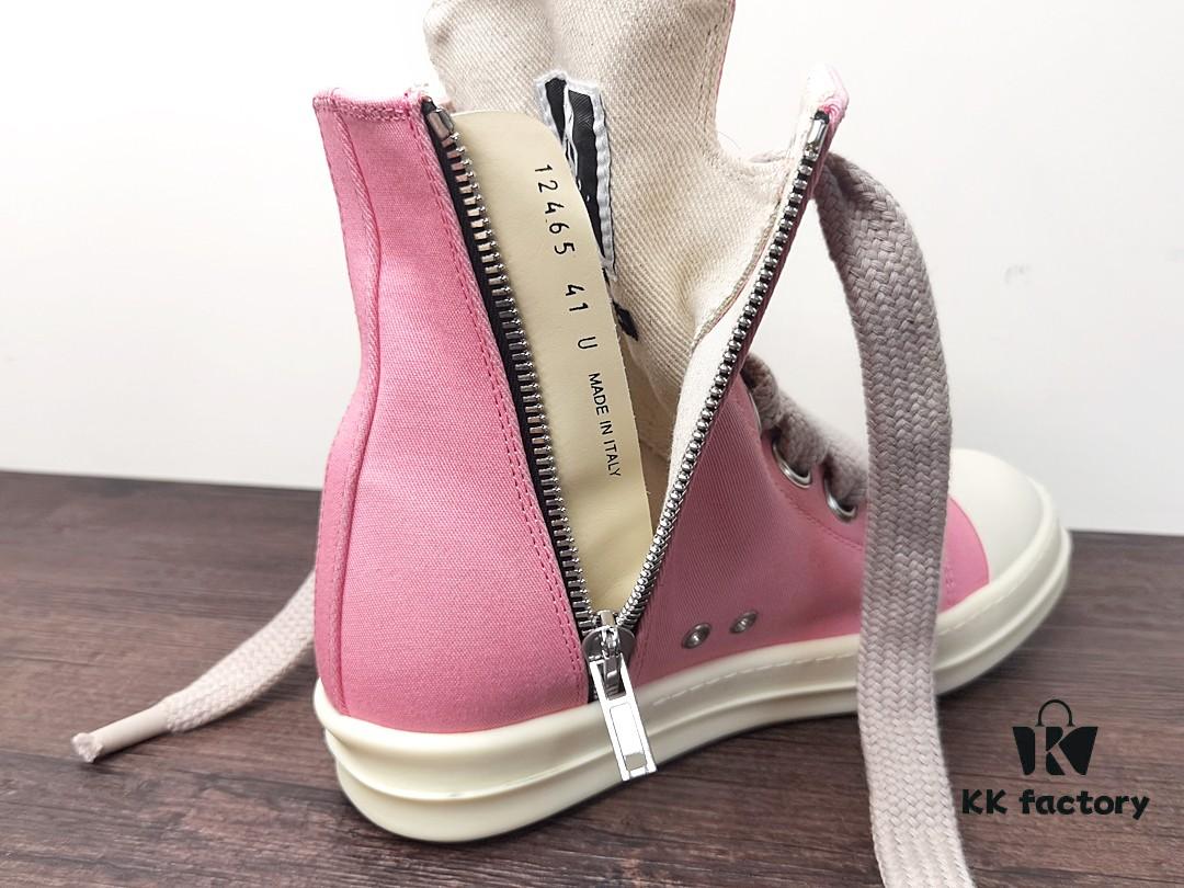 6930f1066e68136f4d9b3aa7 Rick Owens DRKSHDW Pink Twill High-Top Sneakers with Chunky Laces