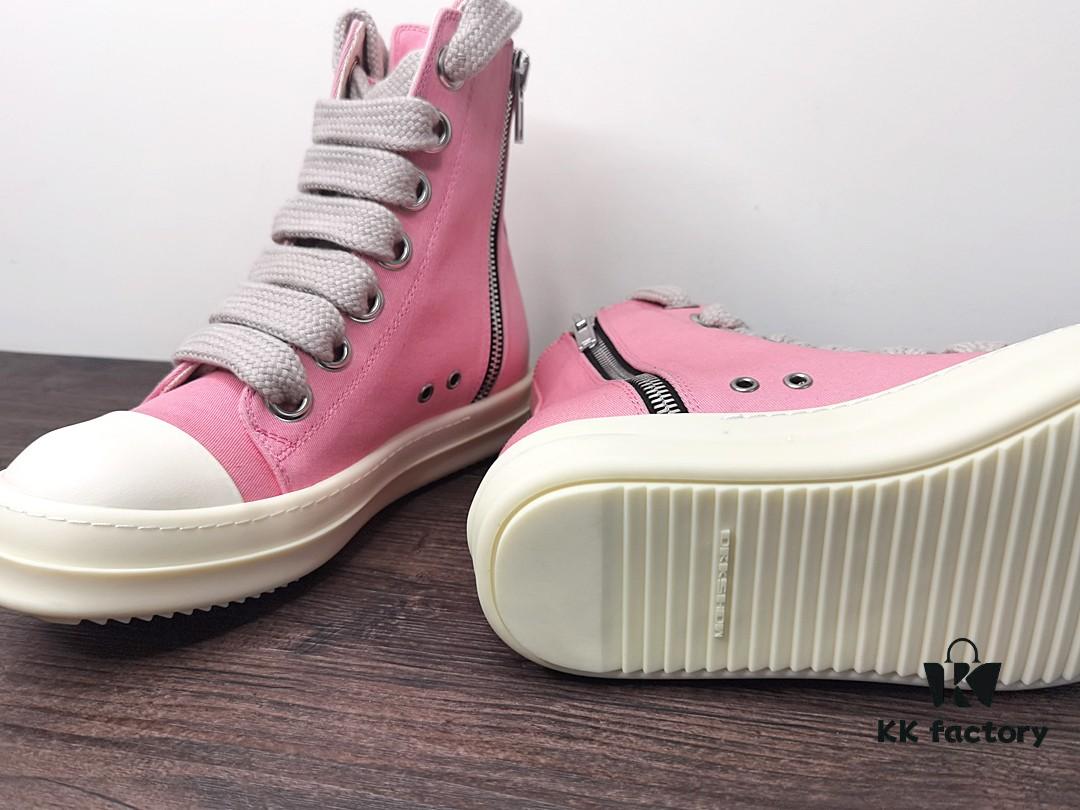 6930f1086e68136f4d9b3aa8 Rick Owens DRKSHDW Pink Twill High-Top Sneakers with Chunky Laces