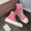 6930f10b6e68136f4d9b3aad Rick Owens DRKSHDW Pink Canvas High-top Lace-up Sneakers with Heel Logo