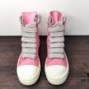6930f10c6e68136f4d9b3aae Rick Owens DRKSHDW Pink Twill High-Top Sneakers with Chunky Laces