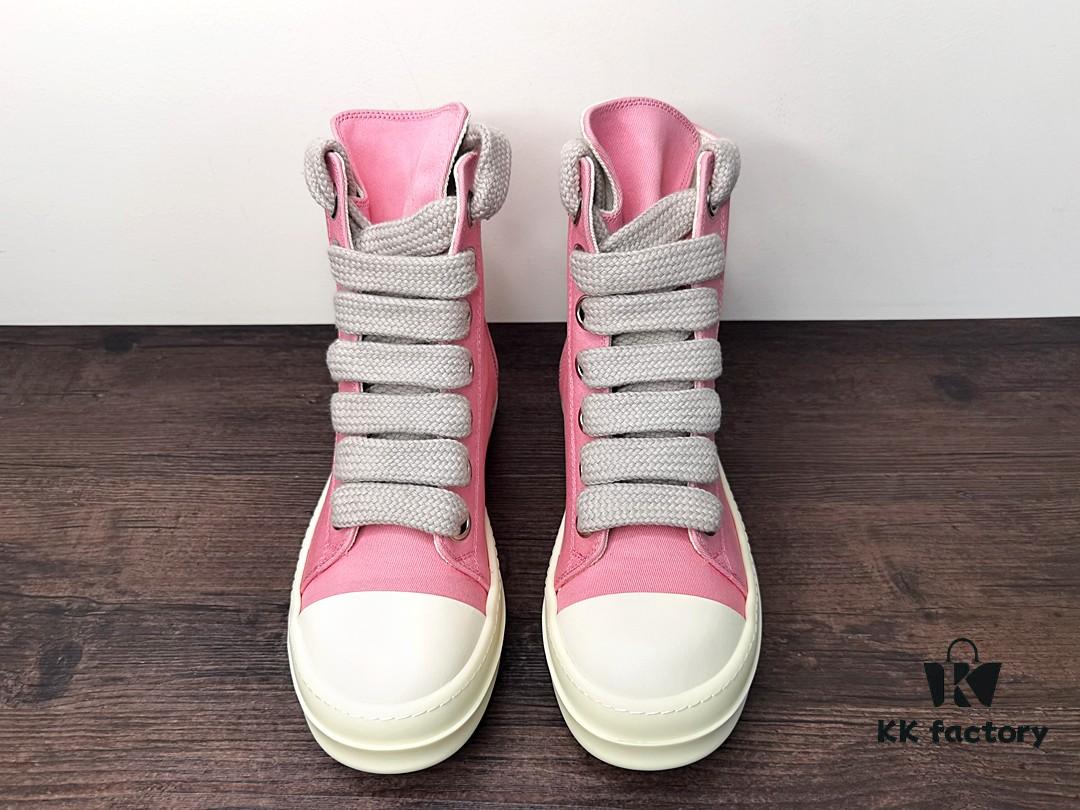 6930f10c6e68136f4d9b3aae Rick Owens DRKSHDW Pink Twill High-Top Sneakers with Chunky Laces