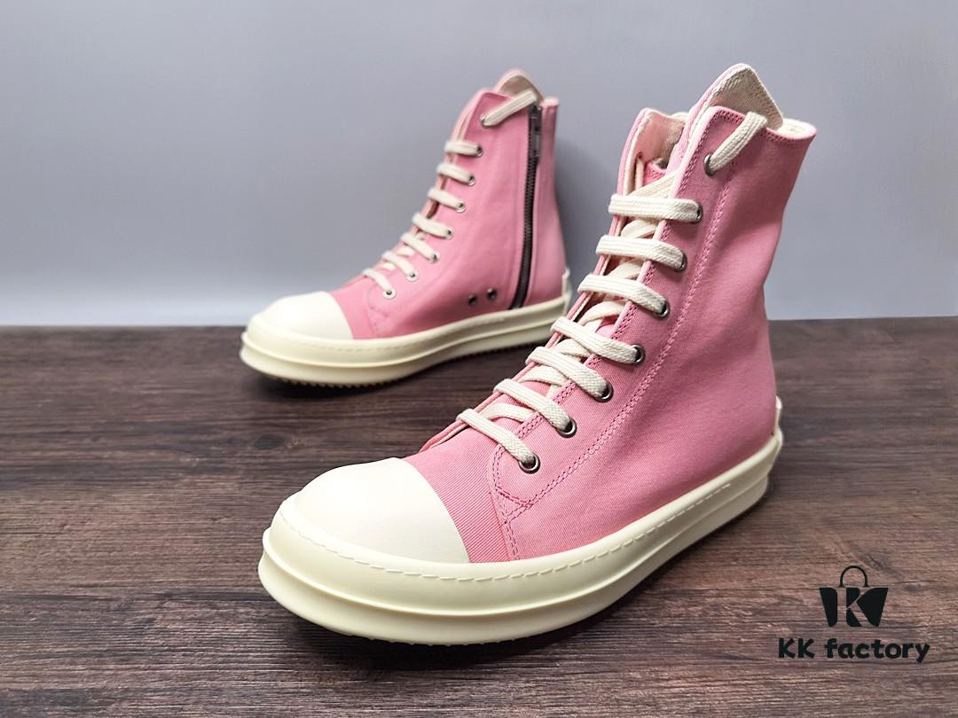 6930f10c6e68136f4d9b3aaf Rick Owens DRKSHDW Pink Canvas High-top Lace-up Sneakers with Heel Logo