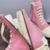 6930f10e6e68136f4d9b3ab1 Rick Owens DRKSHDW Pink Canvas High-top Lace-up Sneakers with Heel Logo